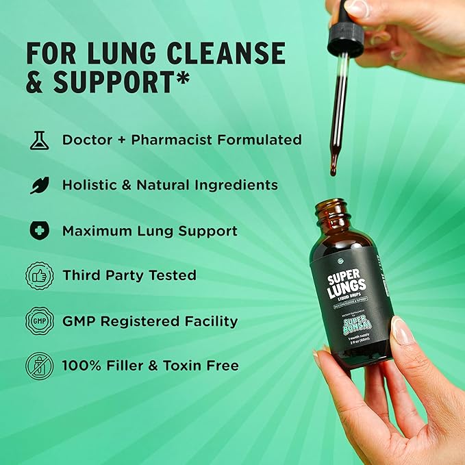 SuperBonsai Super Lungs Mullein Drops – Herbal Lung Support Tincture with Mullein Leaf Extract Elderberry Reishi Marshmallow Root – Supports Clear Breathing & Wellness – 2 oz