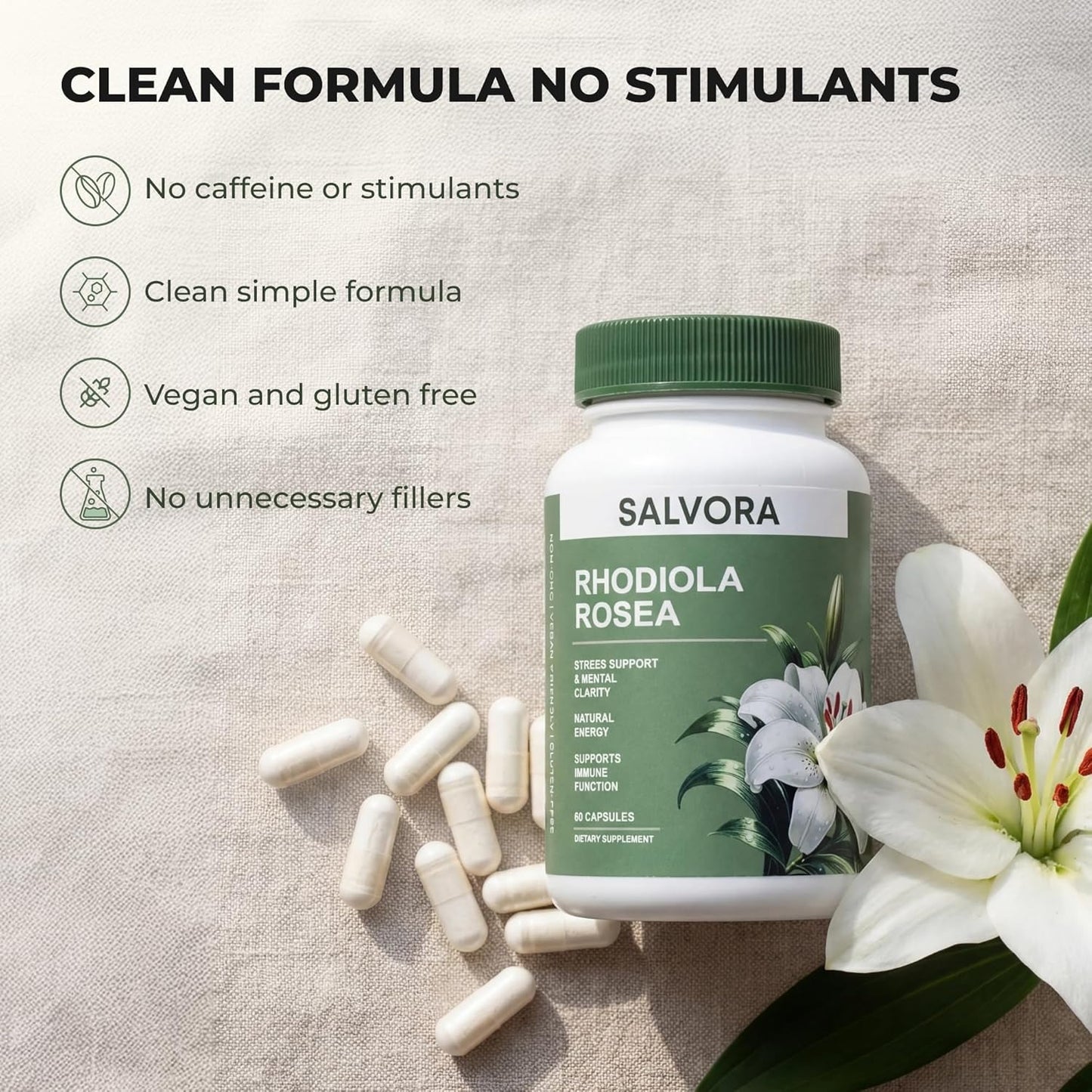 Rhodiola Rosea Supplement – Golden Root Adaptogen Capsules (Buy 1 Get 1 Free)