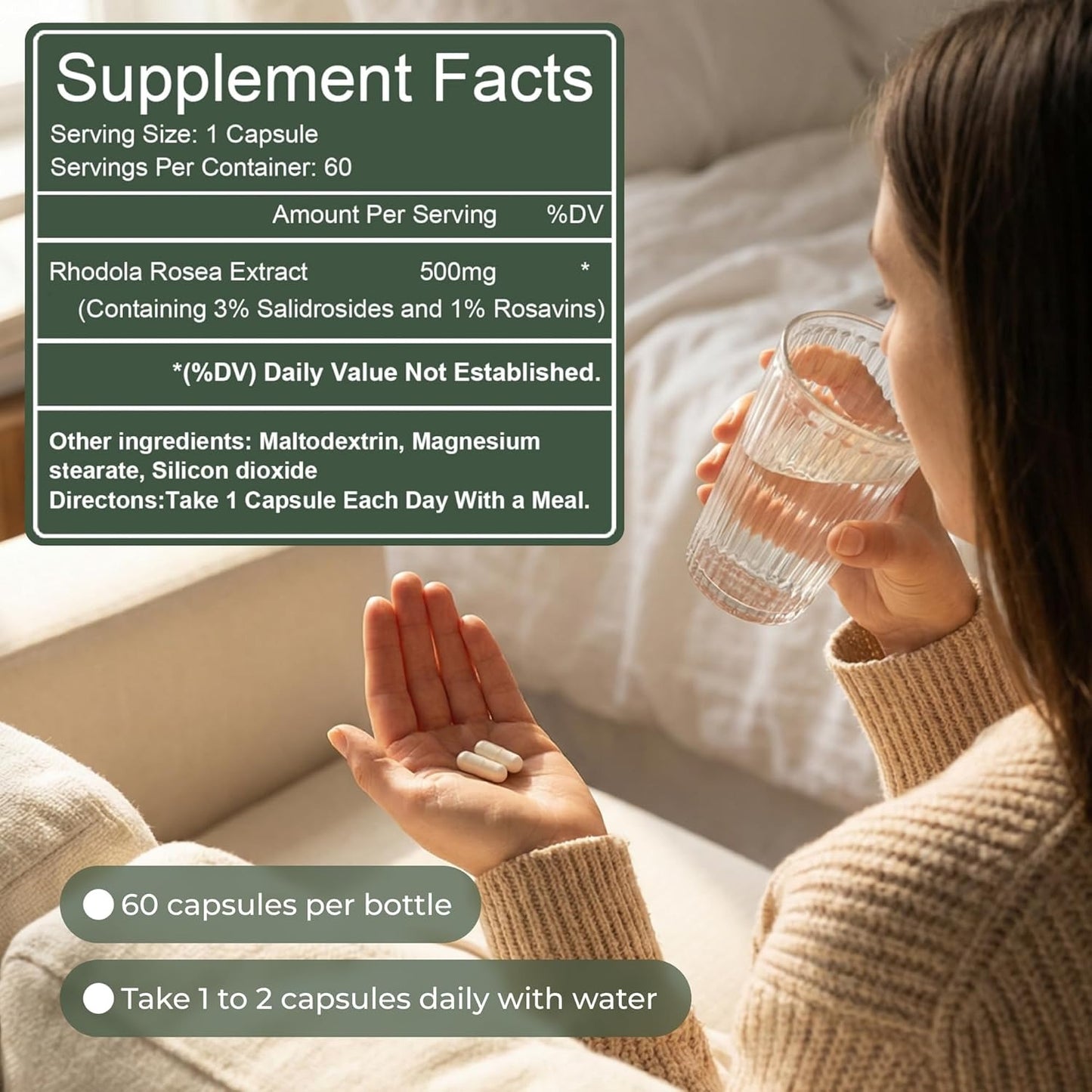Rhodiola Rosea Supplement – Golden Root Adaptogen Capsules (Buy 1 Get 1 Free)